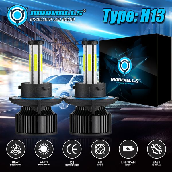 6-sides LED Headlight H13 9008 High Low Beam Bulbs Super Bright Replace Halogen
