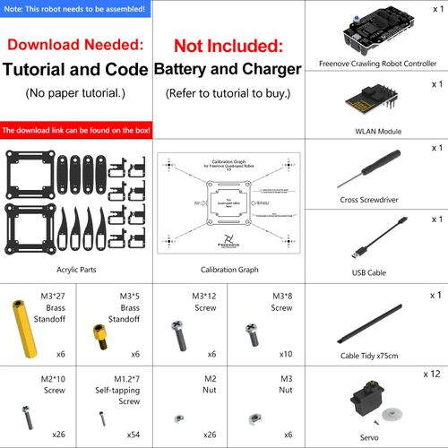 FREENOVE Quadruped Robot Kit (Compatible with Arduino IDE), App Remote Control, Walking Crawling Twisting Servo STEM Project
