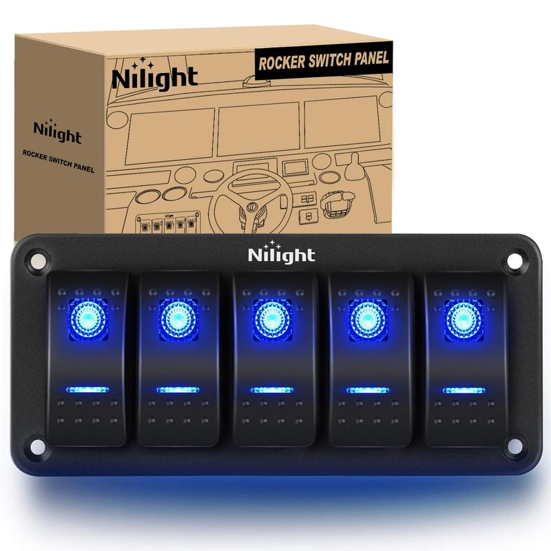 Nilight - 90110E 5 Gang Aluminum Rocker Switch Panel Toggle Dash 5 Pin ...
