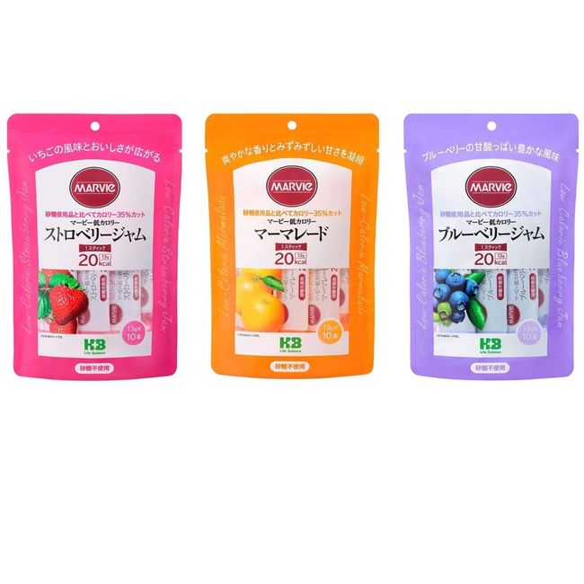 [Set Product] Marvie Low Calorie Jam, Set of 3 Types (Strawberry, Marmalade, Blueberry), 1 Bag Each