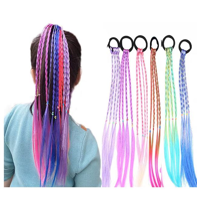 SATPULOT Wig, Hair Extension, Braid, Braid, Children's Gradient, Ponytail, Colorful Wig, Point Wig, Kids Extension, Hair Extension, Hip Hop, Colorful, Hair Lotion, One-Touch, Kids, Dance, Recitals, Easy to Wear, Set of 2