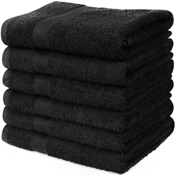 Linteum Textile Premium Hair Towels - 100% Cotton (20x40 Inches - Black) Pack of 6 - Ring Spun Cotton Salon Towels, Quick Dry, Ultra Absorbent Towel for Home, Hotel, Bathroom, Spa, Beauty & Hair Care