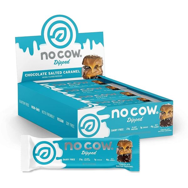 No Cow Dipped High Protein Bars, 21g Plant Based Vegan Protein Snacks (12 Pack)