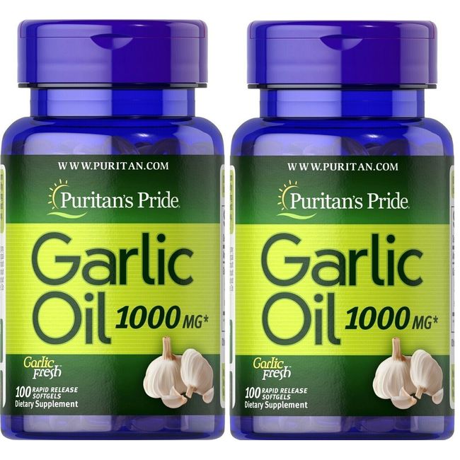 2X Puritans Pride Garlic Oil 1000 mg 200 Softgels Total - FREE SHIPPING!