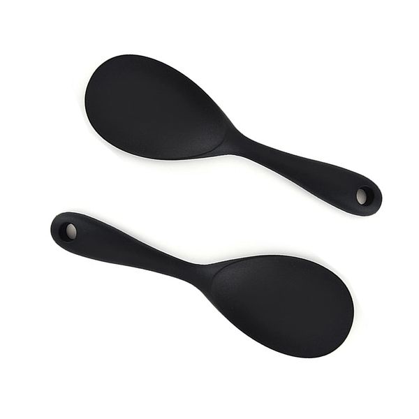 2 Pcs Rice Spoon, Silicone Rice Paddle, Rice Cooker Serving Spoon for Stirring Scooping and Mixing, Black