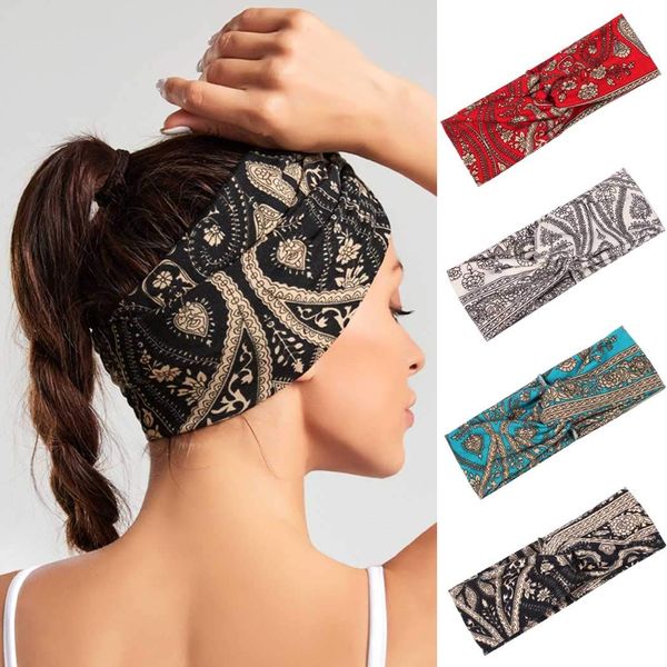 IYOU Boho Headbands Cross Yoga Sweatband Black Sport Stretchy Hair bands Wide Head Wraps for Women and Girls(pack of 4)