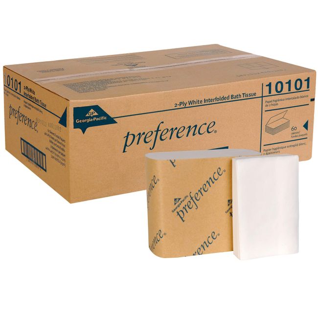 Preference 2-Ply Interfolded Toilet Paper by GP PRO (Georgia-Pacific), 10101, 400 Sheets Per Pack, 60 Packs Per Case, White