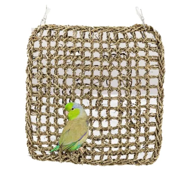 Bird Foraging Wall Toy Parrot Chewing Hanging Hook Toys Woven Climbing Hammock Mat Bird Climbing Net Climbing Cotton Rope Net Hanging Bird Climbing Rope (Small)