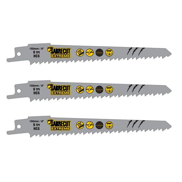 3 x SabreCut SCRS644D_3 150mm 6 TPI S644D Fast Wood Cutting Reciprocating Sabre Saw Blades Compatible with Bosch Dewalt Makita and many others