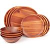 Wood Dinnerware Set 12Pcs Acacia Wood Tableware Set, Dishes Set for 4