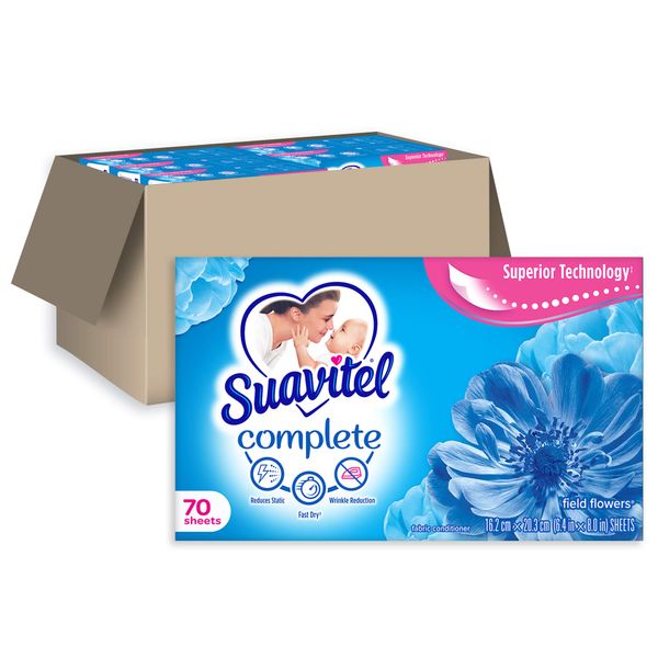 SUAVITEL Complete Dryer Sheets, Field Flowers, 420 Sheets Total (70 Sheets|Case of 6) | Compare to Dryer Balls | Household Supplies | Laundry Scent Boosters, Laundry Sheets & Laundry Softener (139375)