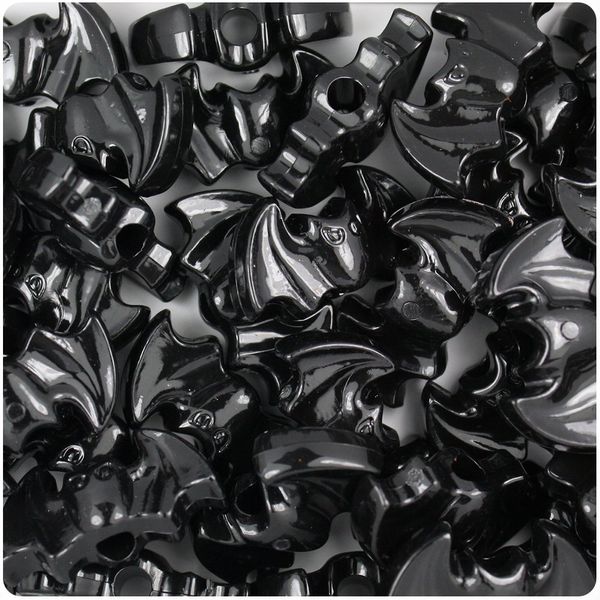 BeadTin Black Opaque 25mm Bat Pony Beads (24pcs)