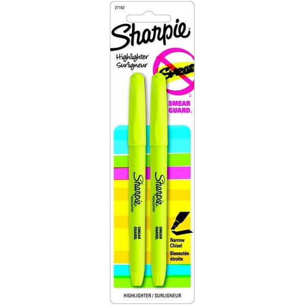 Sharpie Pocket Highlighter Narrow Chisel 2/Pk Fluorescent Yellow School Office