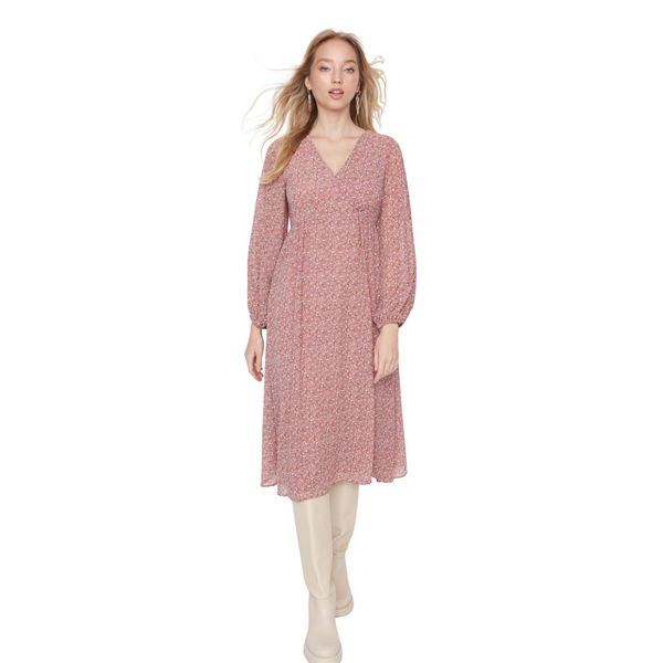 Trendyol Womens Bodycon Crew Neck Woven Plus Size Dress, Dusty pink