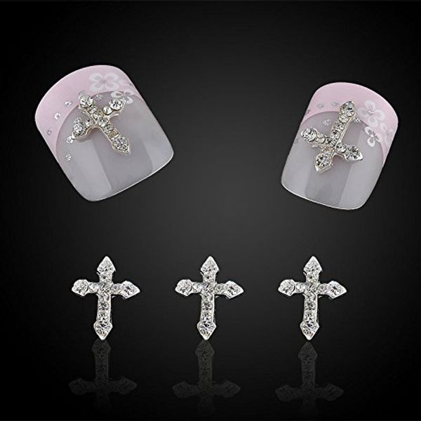 Classic Full Glitter Rhinestones Cross 3d Nail Charms 10pcs/pack Alloy Nail Art Decorations Nails Tools Plus Nail Glue