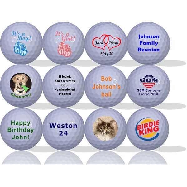 Photo or Logo on White Golf Balls 12 Pack - Your Unique Swing, Your Unique Moments -