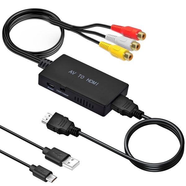 Amtake RCA auf HDMI, 1080P AV auf HDMI Adapter, Cinch auf HDMI Adapter mit HDMI-Kabel für PS2/PS3/Xbox/SNES/N64/STB/VHS/VCR Videorecorder DVD, Unterstützt PAL/NTSC