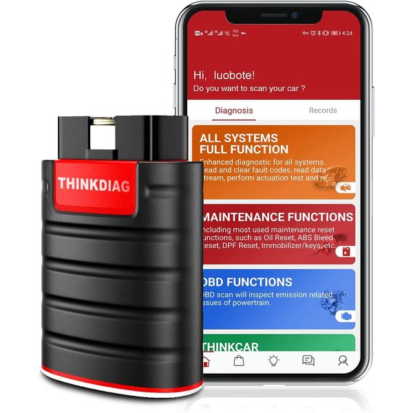 thinkcar Thinkdiag Obd2 Diagnosegerät,Automotive Fehlercode Auslesegerät für Vollständige Systeme,Obd2 Bluetooth Adapter mit 16 Rückstelldiensten, Aktivtest, ECU-Codierung, IOS und Android App.