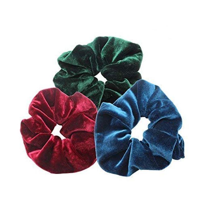 Dofash 3Pcs Ausgezeichnete Samt Traceless Schönheit Thermische Twisters Haar Scrunchies Verschiedene Farbe Mit Zarter Tasche Für Frauen (Blau +Claret-Rot+Dunkelgrün)