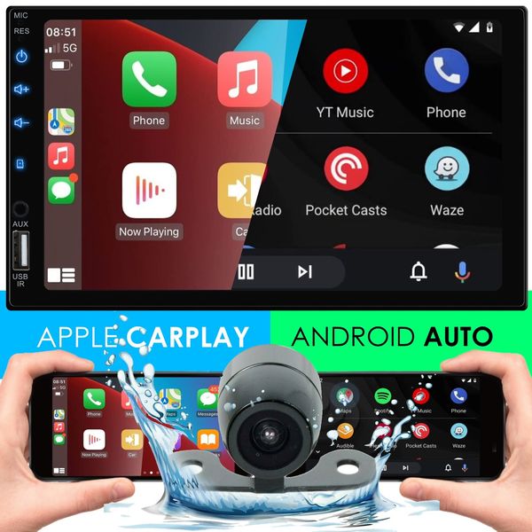 7" Car Stereo Receiver Work w/ Bluetooth, Apple CarPlay, Android Auto, BackupCAM