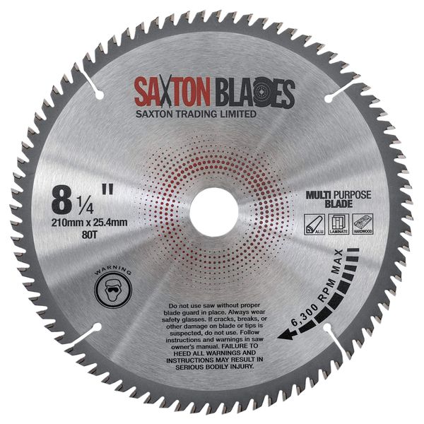 TCT21080TTCG254B Saxton TCT Circular Saw Blade 210mm x 80T x 25.4mm Bore Aluminium Laminate Hardwood fits Evolution