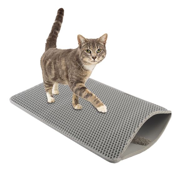 Cat Litter Mat Double Layer Waterproof Urine Proof Trapping 24" x 15", Gray