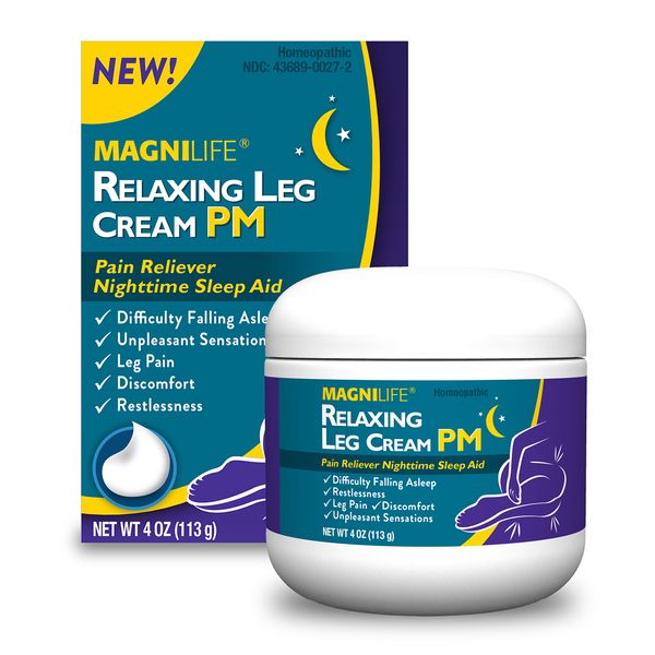 MagniLife Relaxing Leg Cream PM, Deep Penetrating Topical for Pain and Restless Leg Syndrome Relief, Naturally Soothe Cramping, Discomfort, and Tossing with Lavender and Magnesium - 4oz