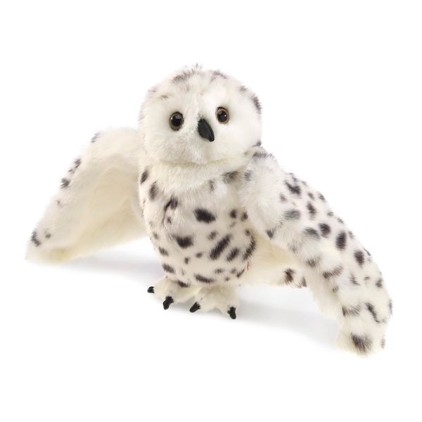 Folkmanis Snowy Owl Hand Puppet, Standard Packaging, White, Black