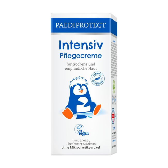 PAEDIPROTECT Intensiv Pflegecreme 75ml, spendet Feuchtigkeit bei trockener & gereizter Haut, lindert Juckreiz und beugt Entzündungen vor, parfümfreie Baby Creme für Gesicht, Körper & Hände, vegan