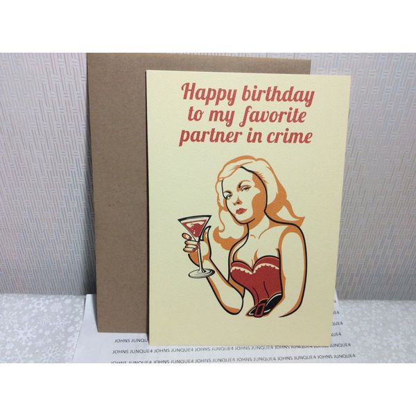 HAPPY BIRTHDAY CARD RSVP New with Envelope “to my favorite partner in crime...”