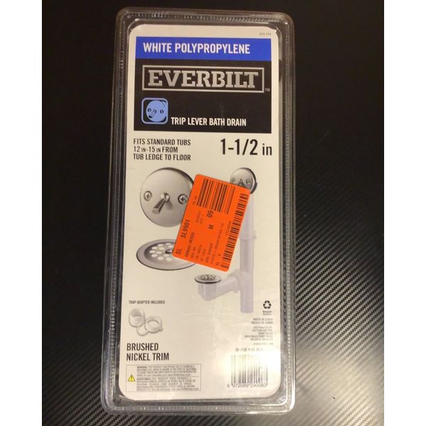 Everbilt Trip Lever 1-1/2" Poly Pipe Bath Waste & Overflow Drain, Brushed Nickel