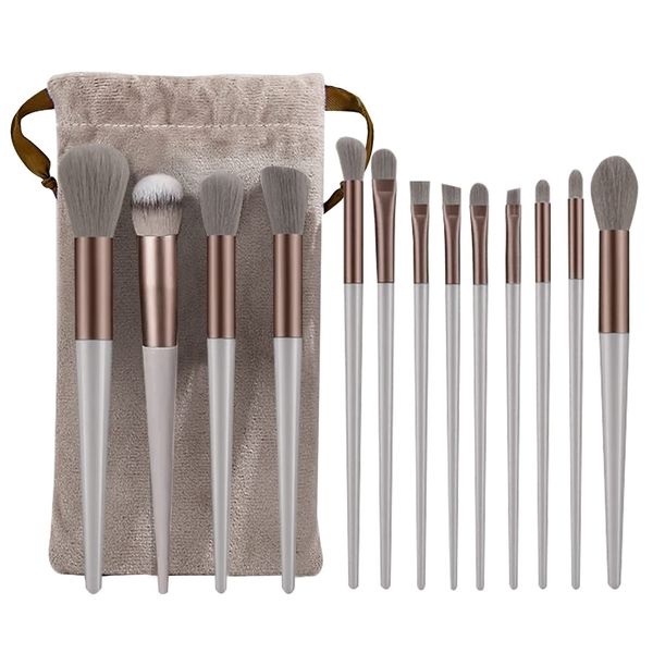 13-teiliges Make-up-Pinsel, Foundation-Pinsel, professionelles Make-up-Pinsel-Set, weiche Borsten, Foundation-Pinsel, rosa Rouge-Pinsel, Lidschatten-Pinsel-Set mit Plüschtasche (Pink)