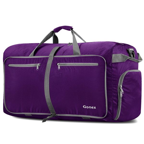 Gonex 80L Packable Travel Duffle Bag Foldable Duffel Bags for Luggage Gym Sports Camping Travelling Cycling Storage Shopping Water & Tear Resistant Purple