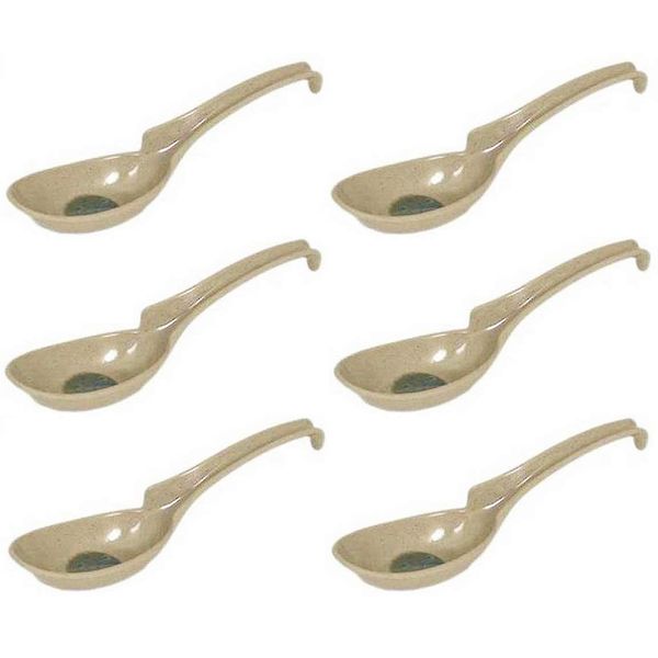 Happy Sales HSSP- MGNHK6, Melamine Soba, Rice Spoons, Chinese Won Ton Soup Spoons, Asian Soup Spoon, 6 Pack Notch & Hook Style, Green