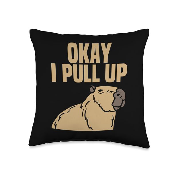 Okay I Pull Up Capybara Funny Capibara Animal Capybara Meme Throw Pillow