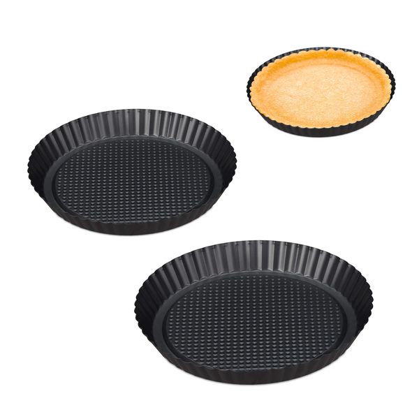 Relaxdays Fruit Base Mould, Set of 3, Diameter 21/26/28 cm, Biscuit Base Baking Mould, Non-Stick Recess Cake Base Mould, Anthracite