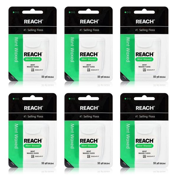 REACH Dental Floss 55 Yards 50.2m x 6 Pack Wax Mint Flavor