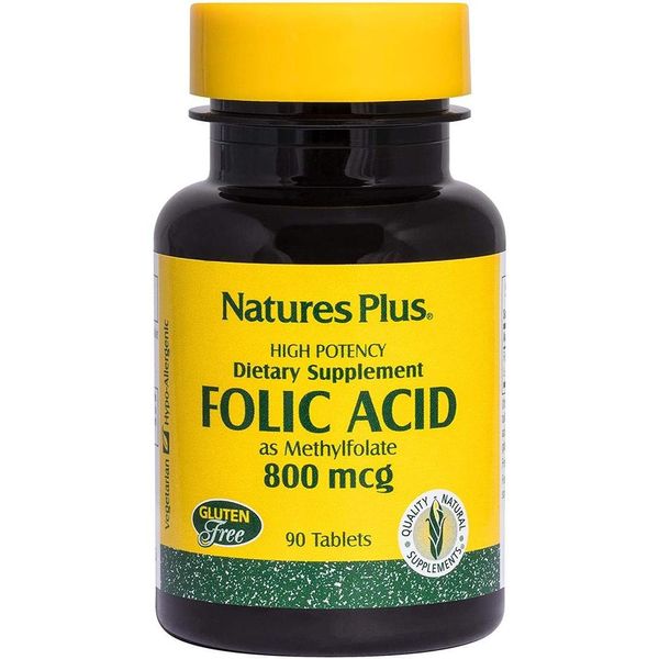 NaturesPlus Polic Acid (Methylfolate) 800 mcg 90 Vegan Tablets One Vegetarian Gluten Free 90 Servings, Quantity, See Details