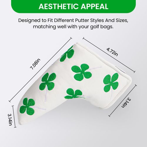 Golf Headcovers for Putter Club PU Leather Fabric Value Pack, Putters Headcover Shamrock Embroidered Design Waterproof Lightweight Fahion Fit All Brands Putter Clubs (White)
