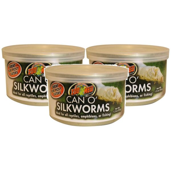 Zoo Med Can O Silkworms 3 Pack 1.2 Ounces Ideal Reptile Amphibian Food