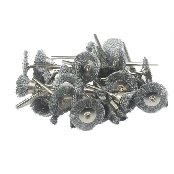 𝐉𝐔𝐍𝐋𝐈𝐗𝐍 30 Pcs Wire Brush Wheel, 1/8 Inch Shank Coarse Crimped Steel Wire Brushes Kits for Dremel Rotary Tool (Silver)