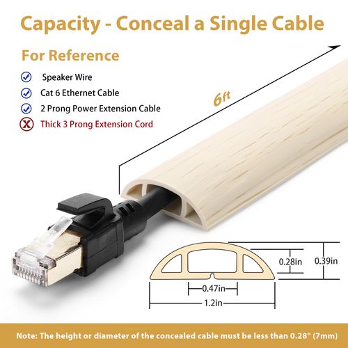 Floor Cord Cover 6ft, Cord Hider Floor Beige Maple Wood, Floor Cable Management Prevent Cable Trips, Floor Cable Cover Wire Covers for Electric Power Cords, Cord Protector Cord Cavity W0.47in H0.28in