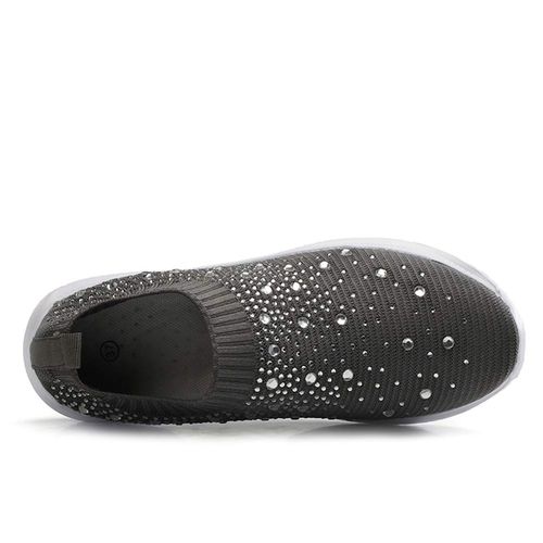 Women's Mesh Walking Shoes Rhinestone Glitter Slip On Ballroom Jazz Latin Dance Sock Sneakers Gray 5