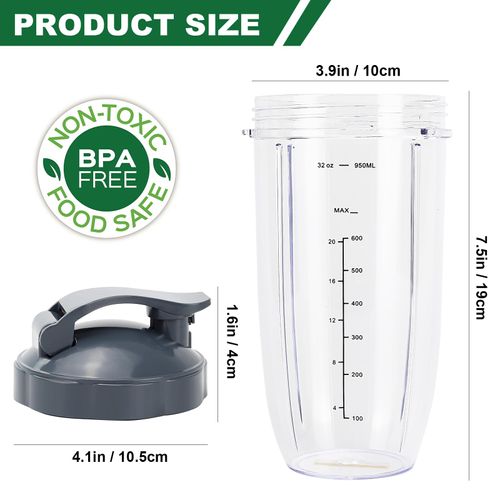 5 Pieces Blender Replacement Parts Extractor Blade and 32oz Cup for NutriBullet 600W and 900W Series, Includes 1 Flip Top Lid and 2 Rubber Gaskets