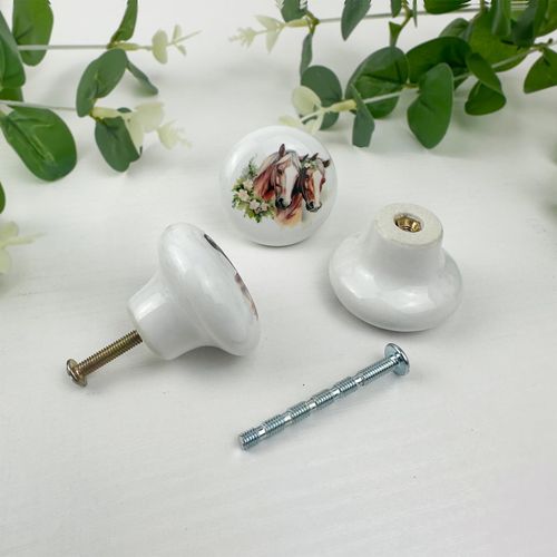 Lasyman Ceramic Horse Cabinet Knob 8Pack1.5 Country Western Ranch Themed Hardware Furniture Dresser Drawer Knobs Handle and Pulls