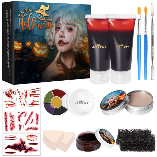 Fake Halloween Vampire Blood Gel Fake Blut Modellierung Narbe Wachs 6 Colors Bruise Makeup Palette Spatel Werkzeug Makeup Brushes Stiple-Schwämme Makeup Sponge