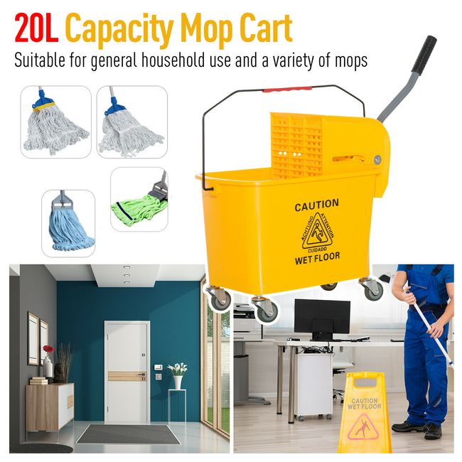 Details about   5 Gallon Mini Press Mop Bucket with Wringer Cleaning Rolling Cart 20 Quart 