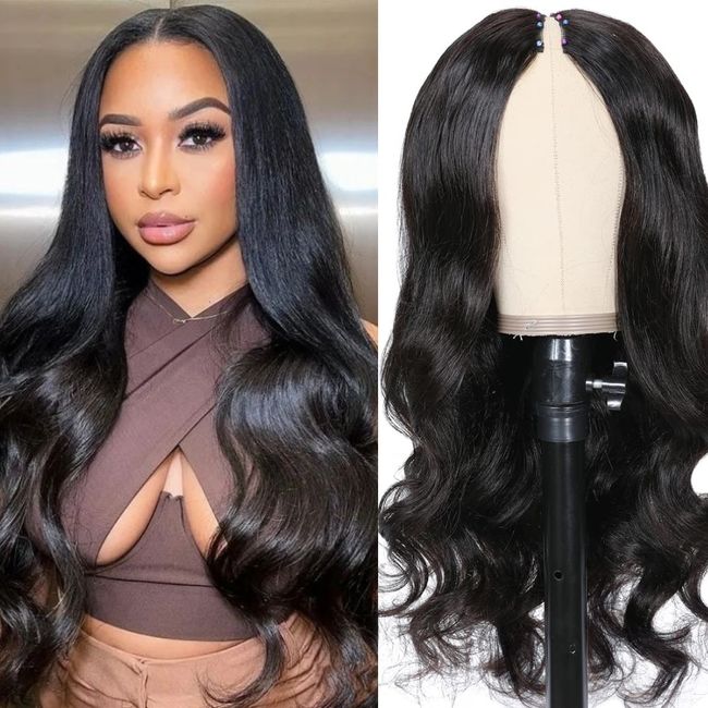 V Part Body Wave Human Hair Wigs No Leave Out Clip In Perruque Cheveux Humain Ready To Wear Without Glue And Gel Real Scalp Wigs