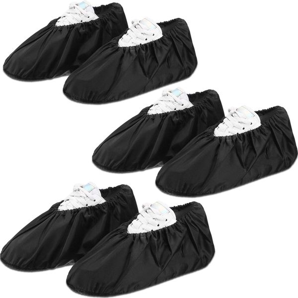 Reusable Shoe Covers Slip Resistant Waterproof Boot Covers Elasticity Convenience Dustproof Overshoes Machine Washable for Household Carpet Floor Protection, Black (3 Pairs)