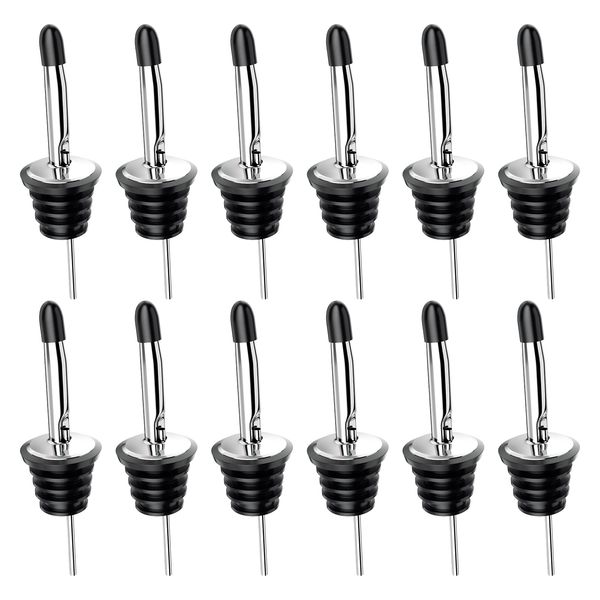 Liquor Pourer, Bottle Pourers for Spirits, 12Pack Stainless Steel Freeflow Liquor Spirits Pourer Speed Pourers Wine Bottle Spirits Pourers Tapered Spout with Rubber Dust Caps